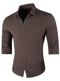 Chest Pocket Long Sleeve Casual Shirt - Cappuccino-0 - 1