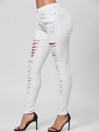 Distressed Skinny Jeans - White-0 - 2