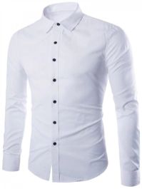 Plus Size Slimming Long Sleeve Shirt - White-0 - 1