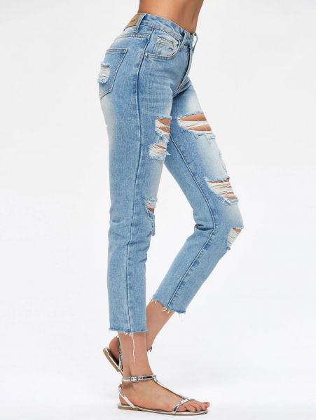 Destroyed Cropped Jeans - Blue-0-3
