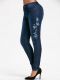 Floral Embroidered Skinny High Waisted Jeans - Blue-0