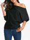 Off The Shoulder Crochet Trimmed Rib Top - Black-0