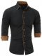 Long Sleeve Color Block Edging Shirt - Black-0