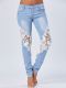 Lace Insert Staright Jeans - Blue-0